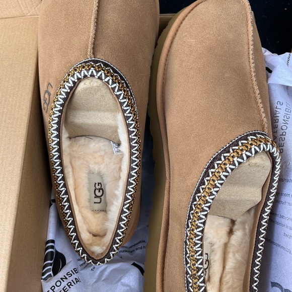 UGG Tan Suede Slippers with Shearling Lining